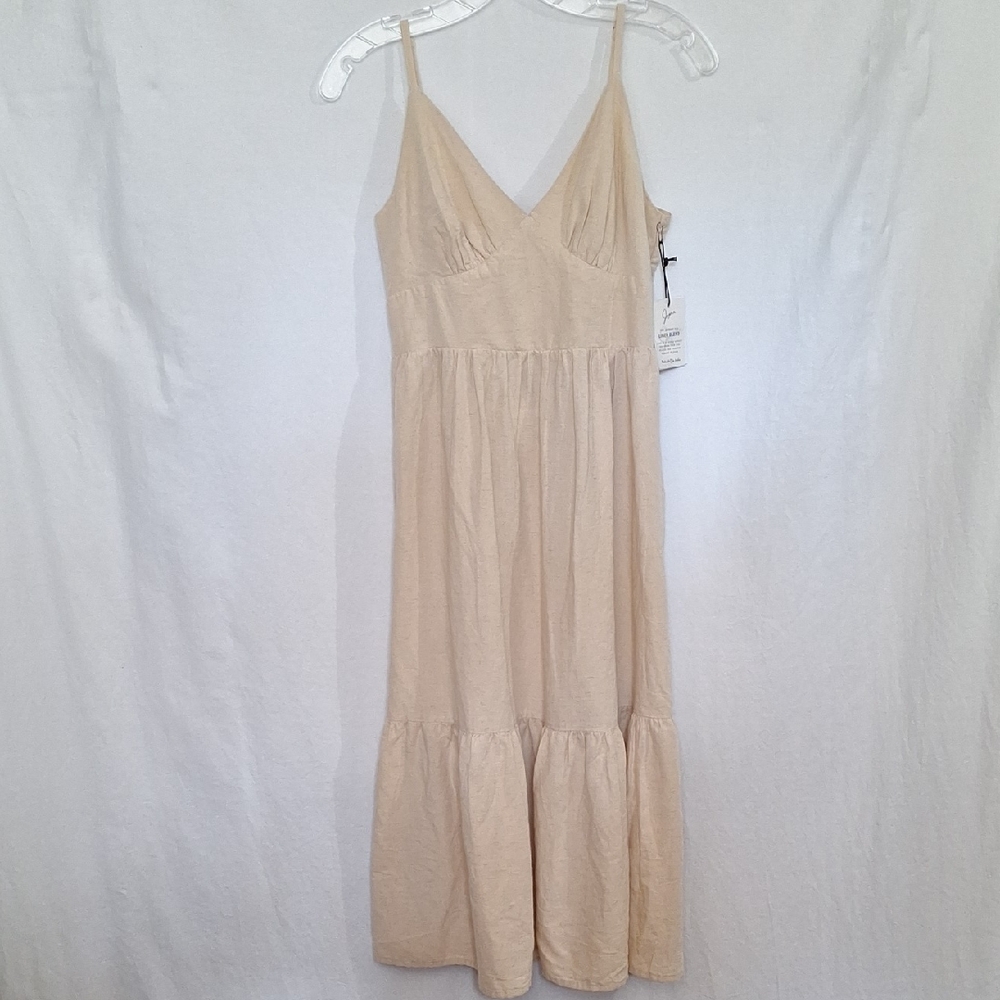 Japna Cream Midi Dress with Spaghetti Straps